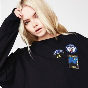 DOLLS KILL Insight Patch Long Sleeve Tee, Size S